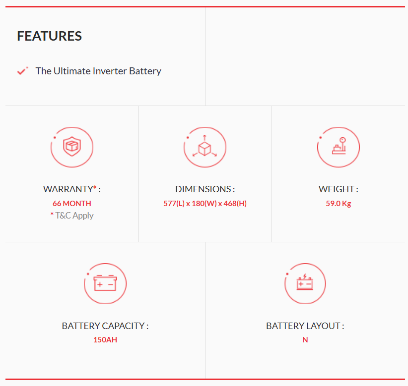 EXIDE INVA TUBULAR IT500 (150 AH DIN STANDARD TUBULAR BATTERY)