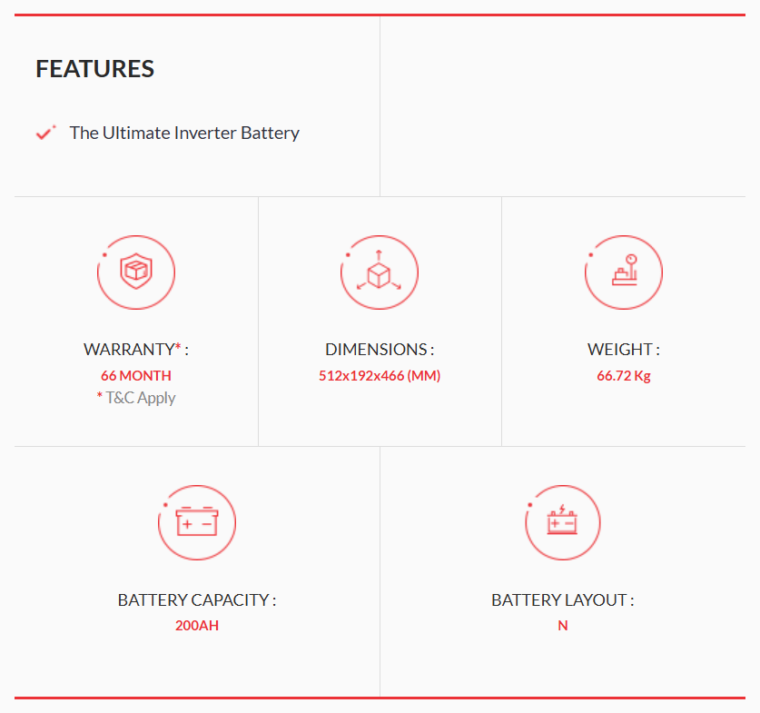 EXIDE INVA TUBULAR IT750 (200 AH DIN STANDARD TUBULAR BATTERY)